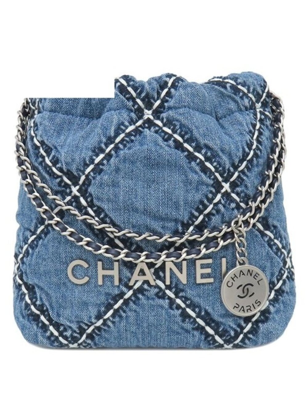 Chanel 2-Way Chanel 22 Hobo Mini Denim Blue Matte Silver